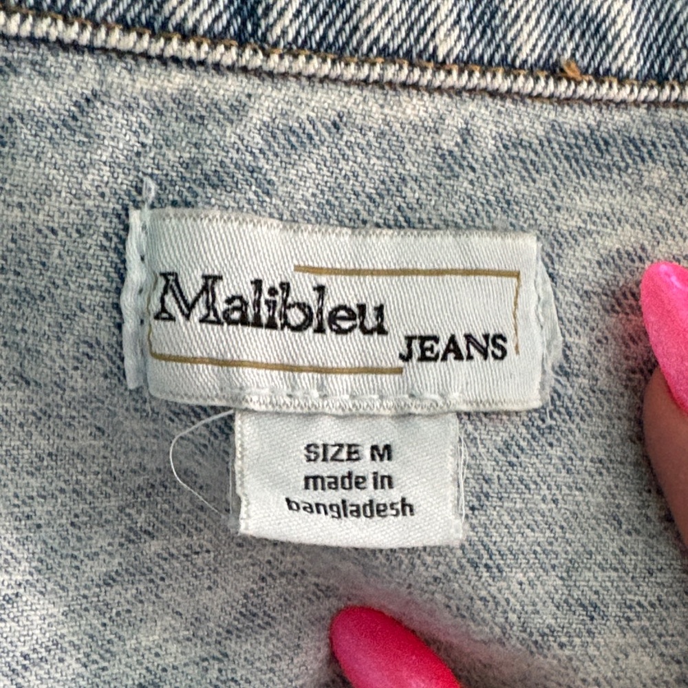 Malibleu Jeans Classic Light Blue Distressed Jean Jacket - Picture 16 of 16